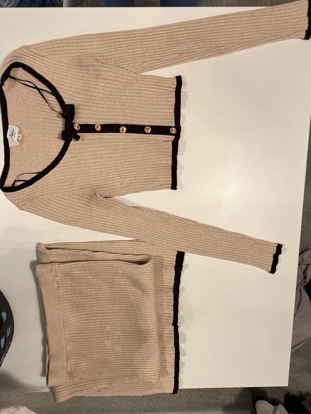 Able Ribbed Sweater/Skirt in Cream with Black Trim